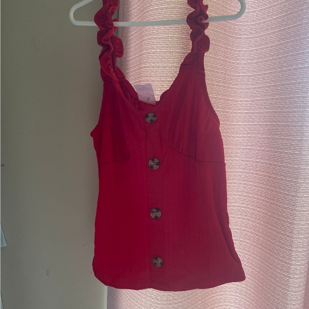 No Boundaries Red Ruched Buttoned Tank Top
